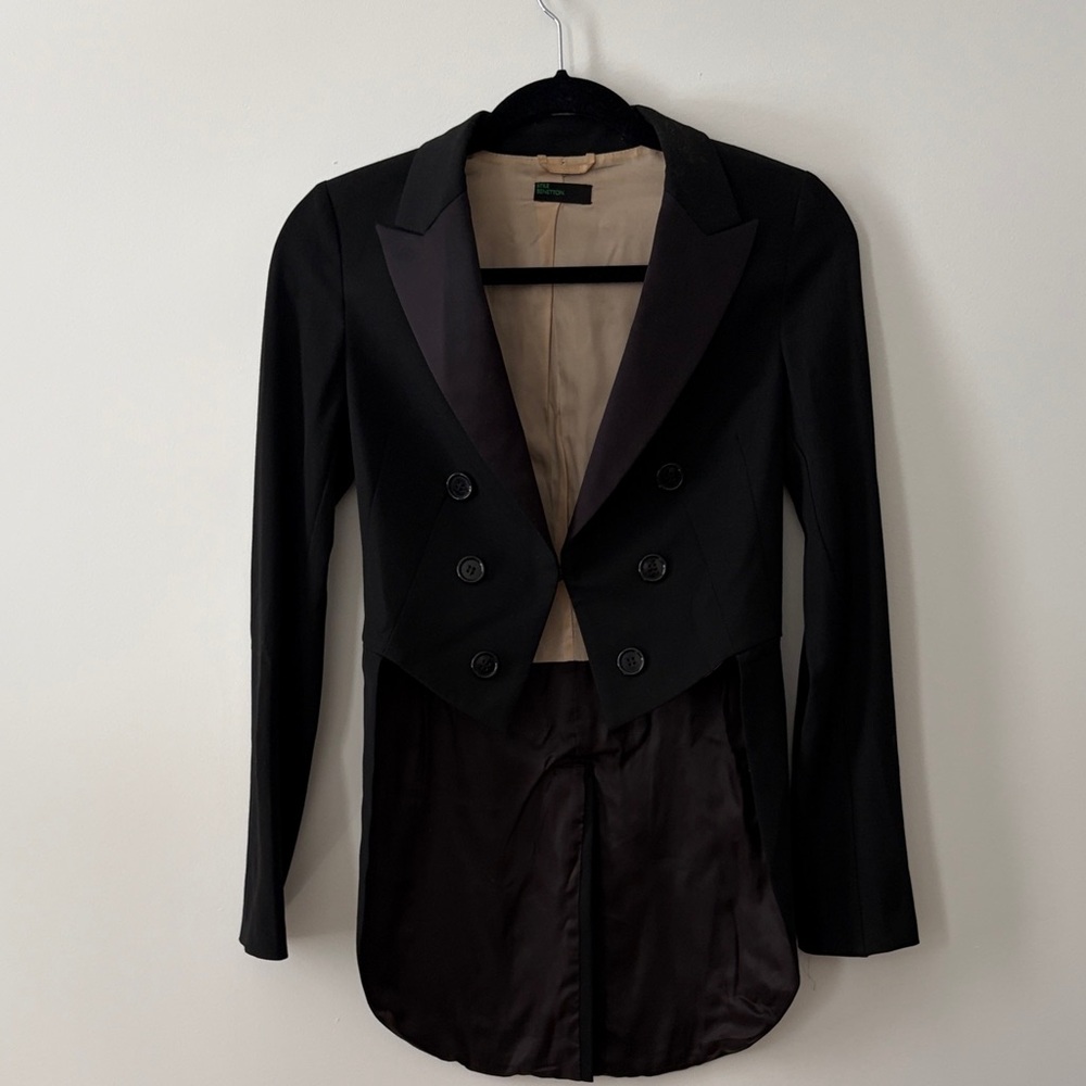 Benetton Black Women's Tailored Tuxedo Jacket with Tails